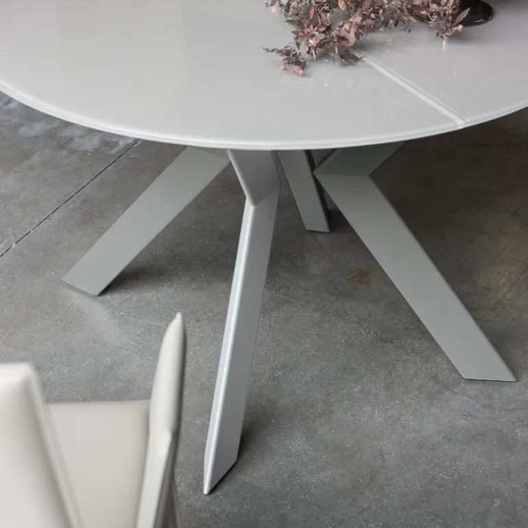 Zoe Table ronde design extensible en verre extralight blanc et métal