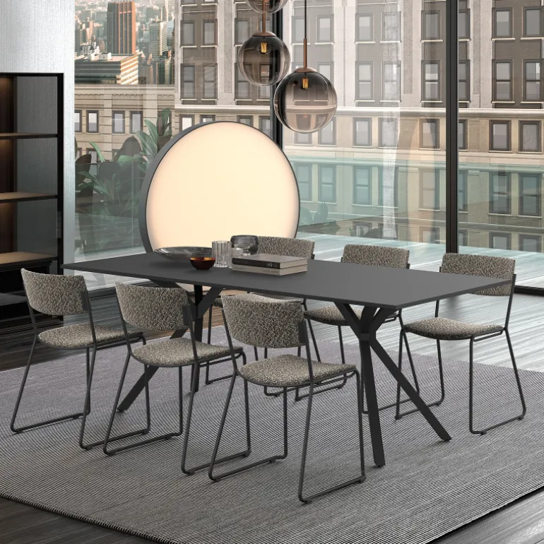 Zoom Chaise de salle à manger épurée en tissu pieds en traîneau